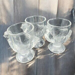 Luminarc Clear Hen Chicken Egg Cups Shot Glasses Set 3 Made In France Marked VTG